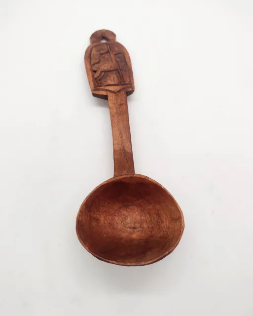 Vtg Old Primitive Hand Carved Wooden Ladle Folk Art Alpaca Llama Brown Ethnic