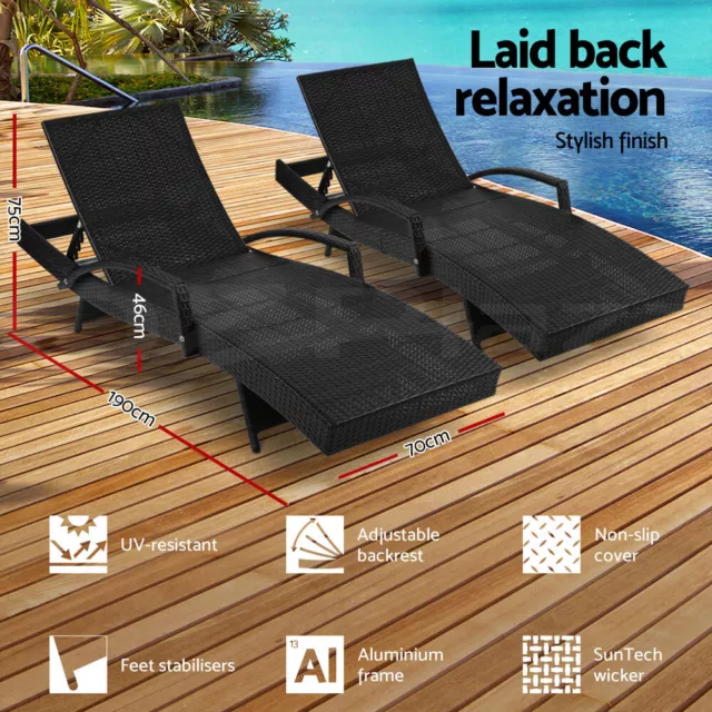 Gardeon 2pc Outdoor Sun Lounger Lounge Setting Rattan Wicker Patio Furniture 3