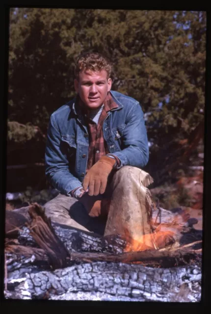 Ryan O'Neal rare 1962 Photo Shoot by campfire Original 35mm Camera Transparency