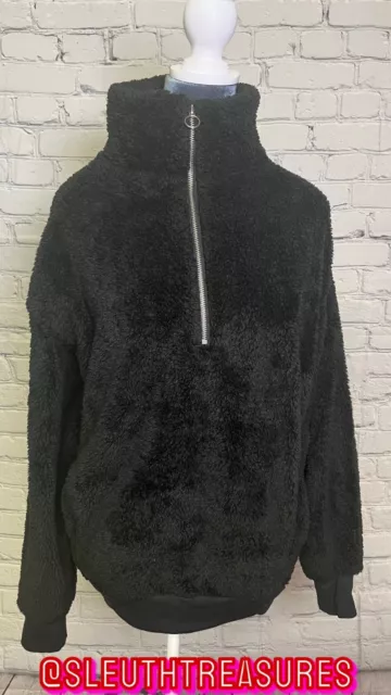 Women’s Express One Eleven Black Sherpa 1/4 Zip Long Sleeve Sweater Size S