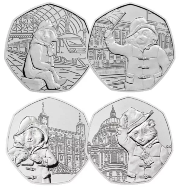 Set Of 4 Paddington Bear 50p Coins 2018 & 2019 Fifty Pence UK Rare Coin Hunt