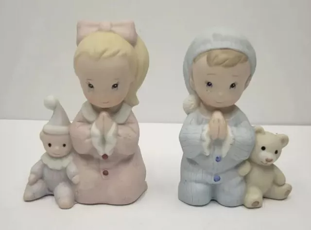 Vintage Homco Boy & Girl Children Kneeling in Prayer Ceramic Figurines #5211