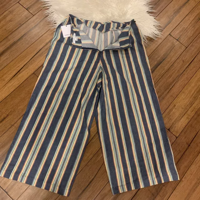 NWT-Womens Oneill Enrique Stripe Hight Waist Wide Leg Crop Pants 2