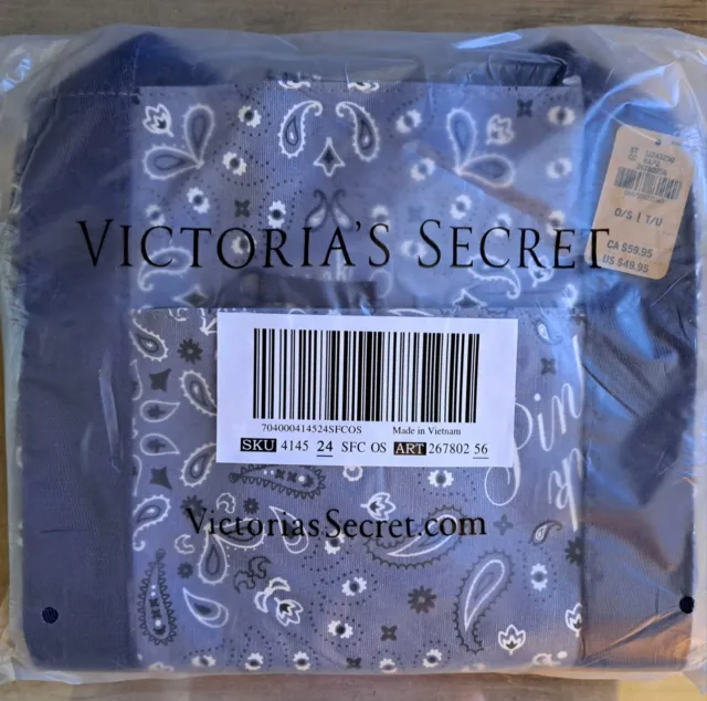 NEW Victoria's Secret Reversible Blue Bandana Tote Overnight Weekender Beach Bag