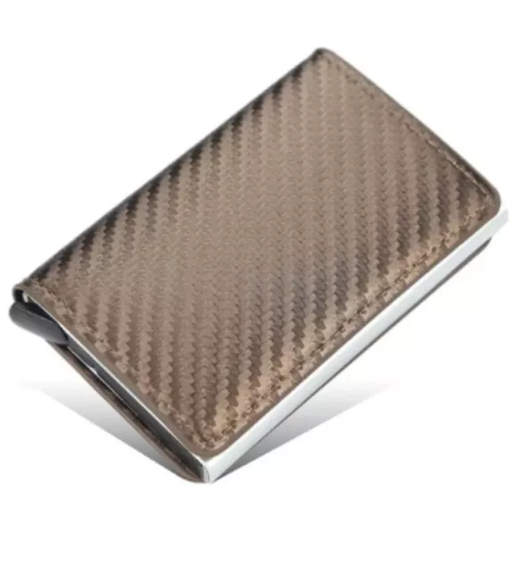 RFID Blocking LEATHER CARBON FIBER Mens Wallet  Purse Slim ID Credit Card Holder