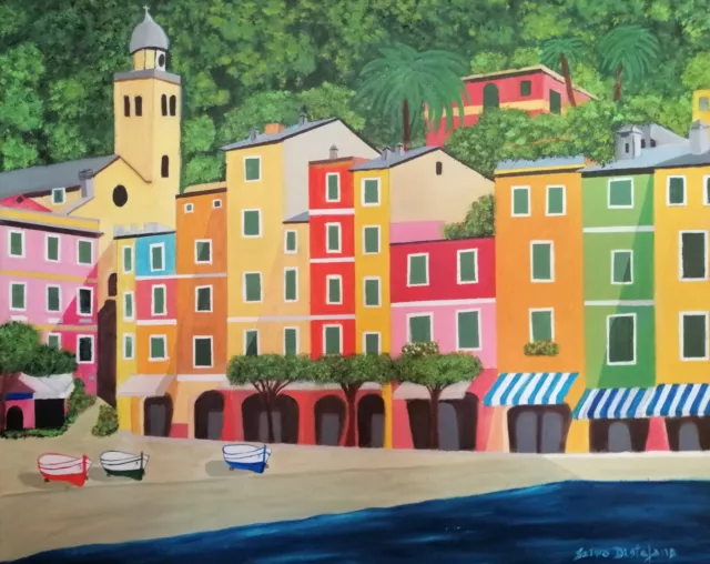 OFFERTA Quadro dipinto paesaggio olio su tela cm. 40x50 - Portofino