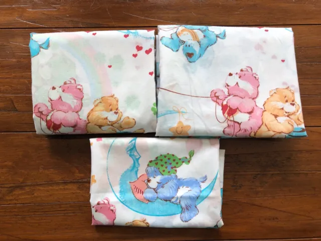 Vintage CARE BEARS Twin Size -3 Piece Set Flat and Fitted Sheets and Pillowcase