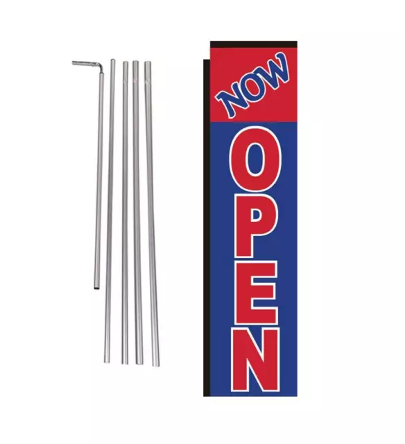 Now Open (blue/red) 15' Advertising Rectangle Feather Banner Flag w/ pole+spike