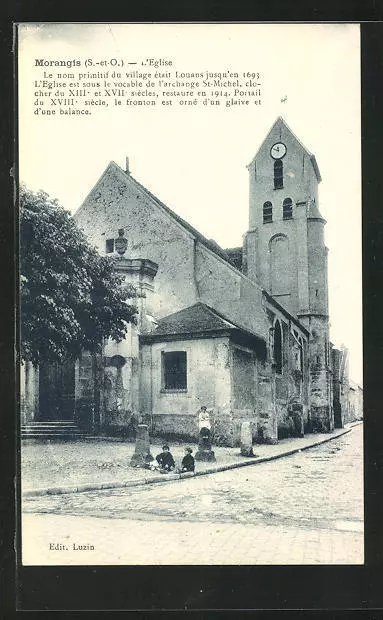 CPA Morangis, L´Église, Le nom primitif du village etait Louans jusqu´en 1693