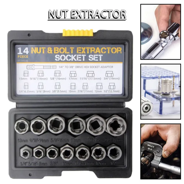 3/8" Locking Wheel Nut Remover Set Stud Bolt Impact Twist Socket Extractor C