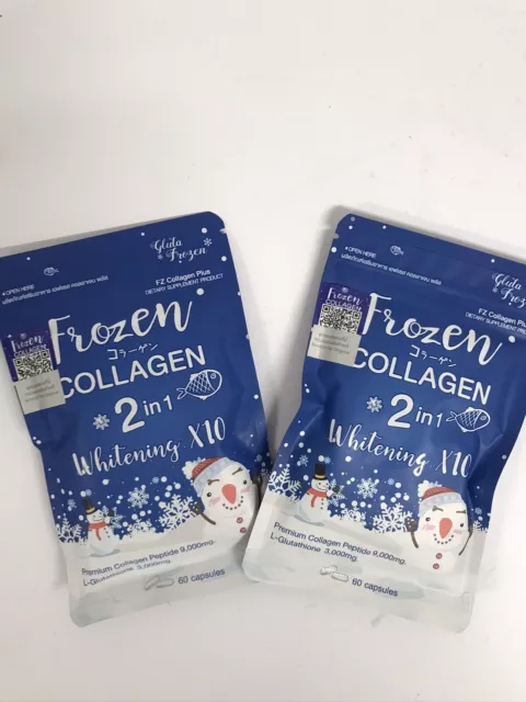 2 x Gluta Frozen 60 Capsule Collagen 2 in 1 Whitening X 10 FZ Collagen Plus