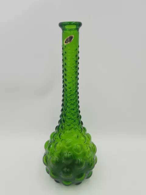 VTG Empoli Italy Bubble Glass Green Genie Bottle Decanter w/Sticker No Stopper