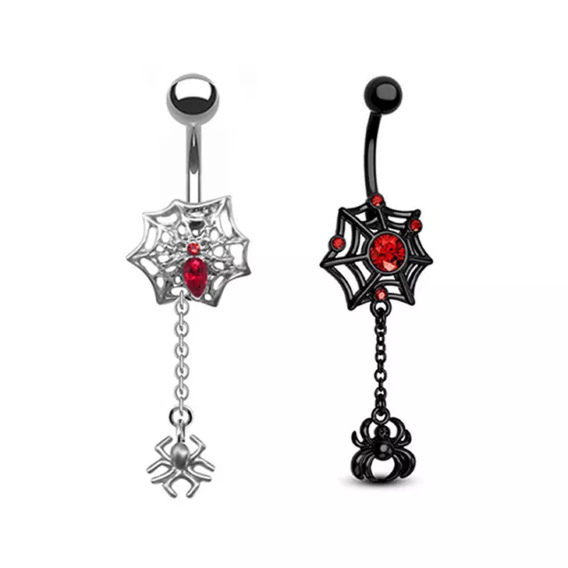 Stainless Steel Gothic Dark Style Rose Moon Insect Black Dangled Navel Rings