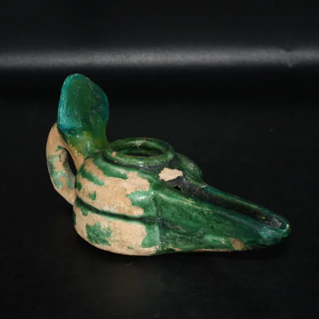 Genuine Ancient Islamic Seljuk Empire Glazed Ceramic Oil Lamp Circa 11th Century