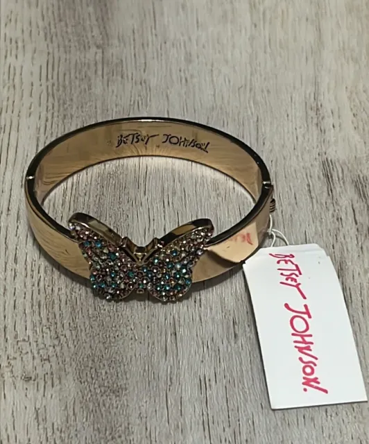 Betsey Johnson Butterfly With Rhinestone Gold Tone Cuff Bangle Bracelet NWT