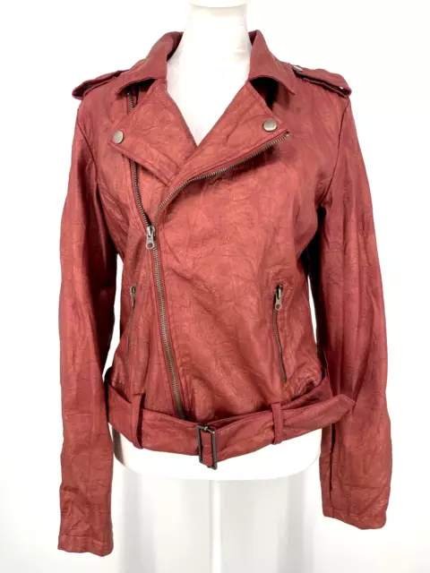 FOREVER 21 WOMENS size M crinkle FAUX LEATHER MOTO JACKET BURGUNDY biker