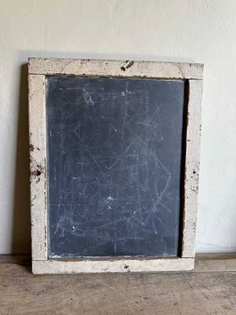 Large Antique Double-Sided Slate Chalkboard Wooden Frame Old White Paint ￼￼