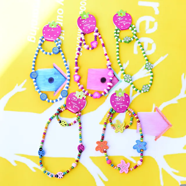 Wholesale 120 Set Girl's Wooden Flower Animals Beads Necklace&Bracelet Set Gift