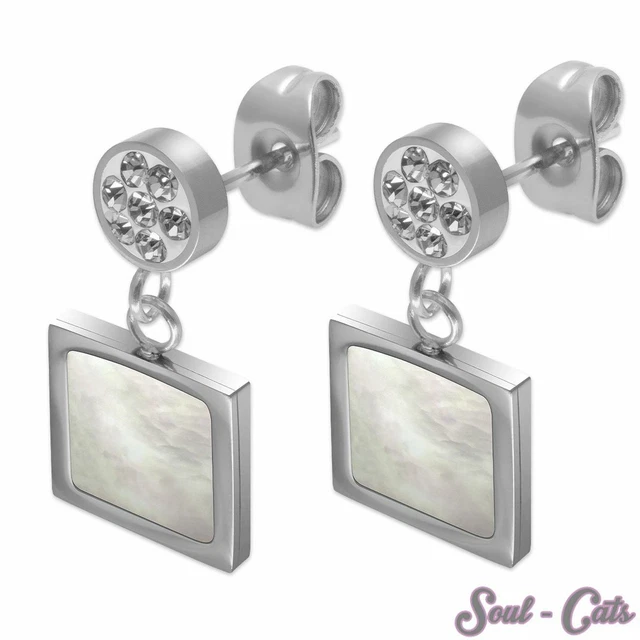 Créoles Pliantes Soul-Cats - Acier Inoxydable Avec Nacre - Diamètre 14mm Ou 17mm