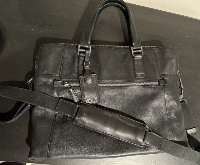 Tumi Beacon Hill Black Leather Laptop Bag 68516D Briefcase Euc W/ Shoulder Strap