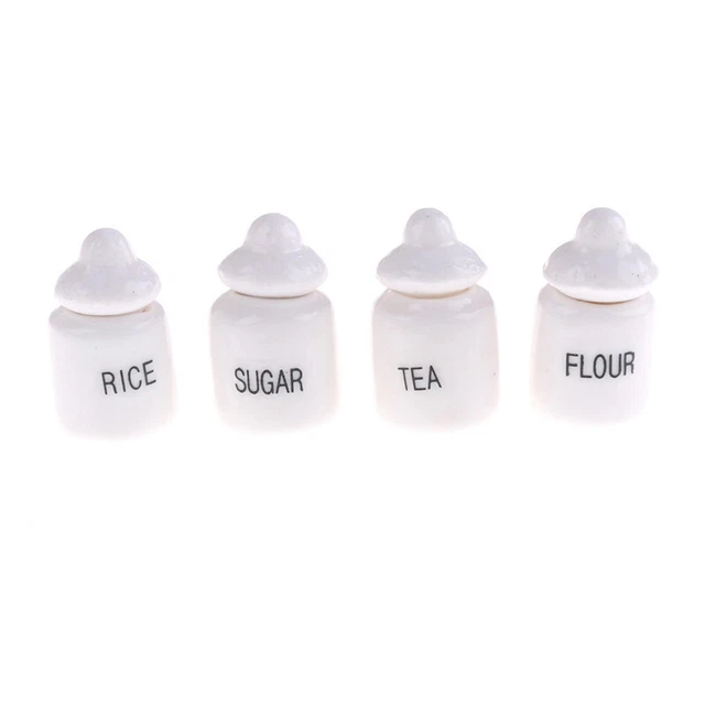 4X 1/12 Dollhouse Miniature Cute White Ceramic Storage Jars Kitchen Accessori&I4