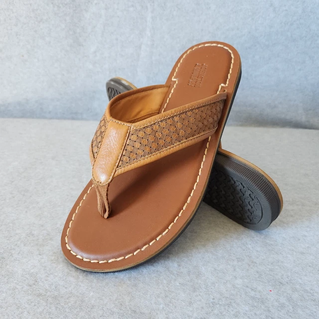 NWoB Johnston & Murphy Norris Thong Sandals Cushioned Brown Leather Men US9M