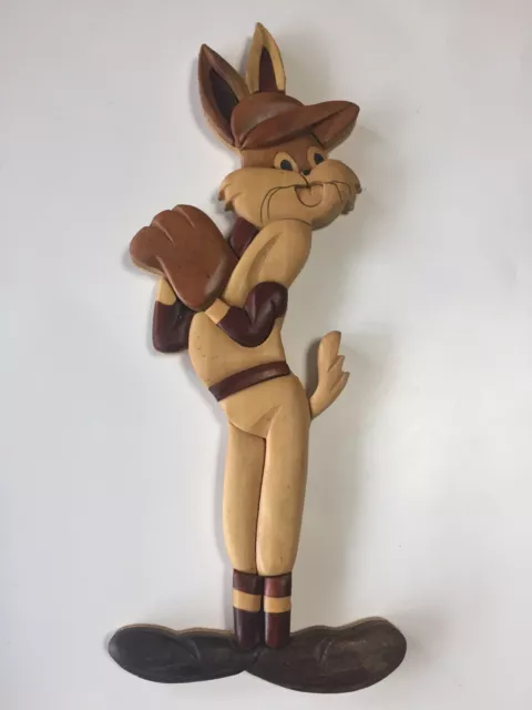 Bugs Bunny Baseball Pitcher Wall Art Rainbow Wooden Art Marquetry Signed  10 in