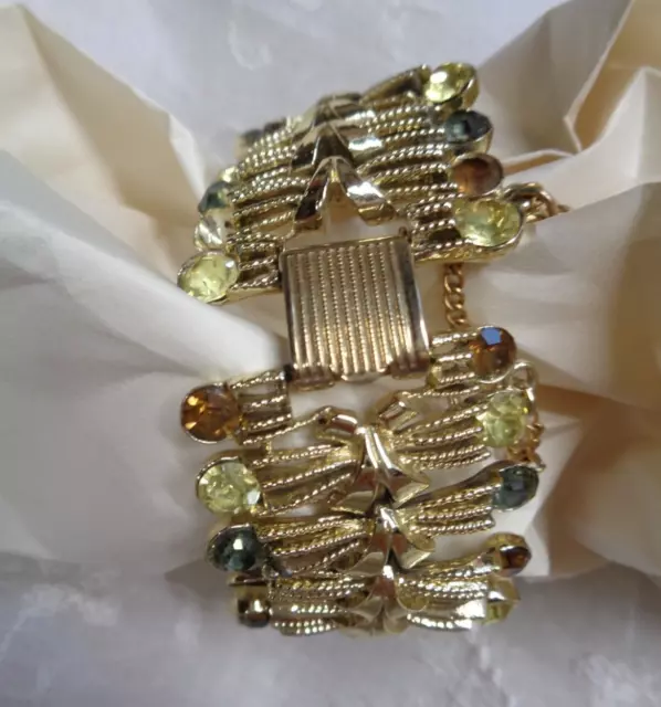 Vtg Estate Jewelry ~ Pegasus CORO Goldtone Rhinestone 1.25" Wide Bracelet