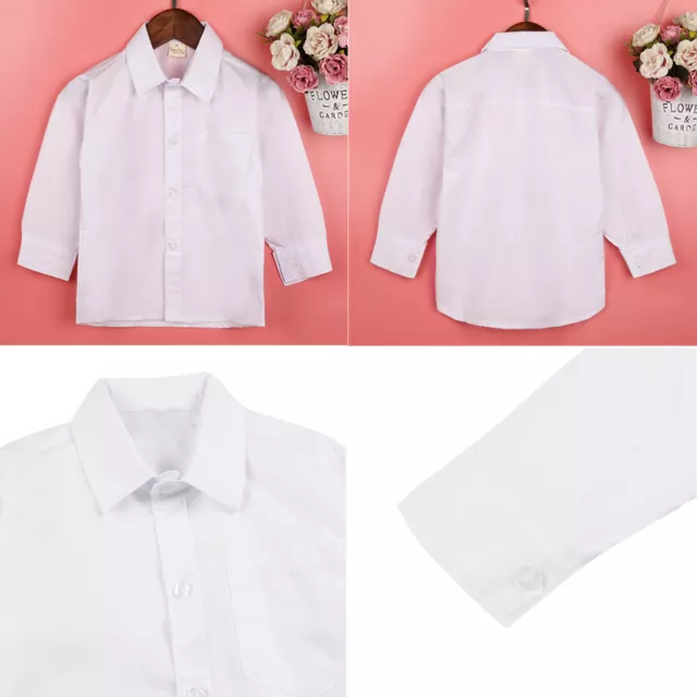 Kid Boy School Formal Dress Shirt White Long Sleeve Button Up Party Wedding Teen