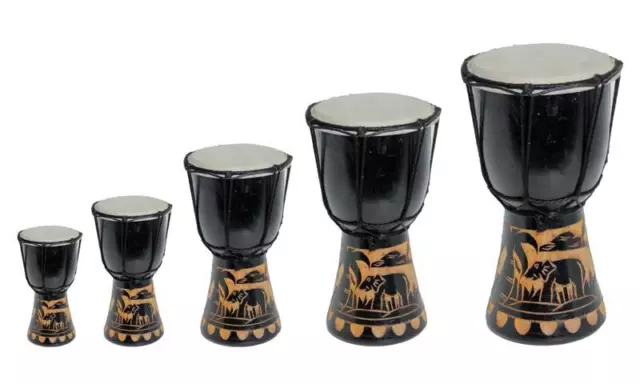 Kinder Djembe Trommel 15cm 20cm 25cm 30cm Bongo Elefant Schwarz + Anleitung Neu