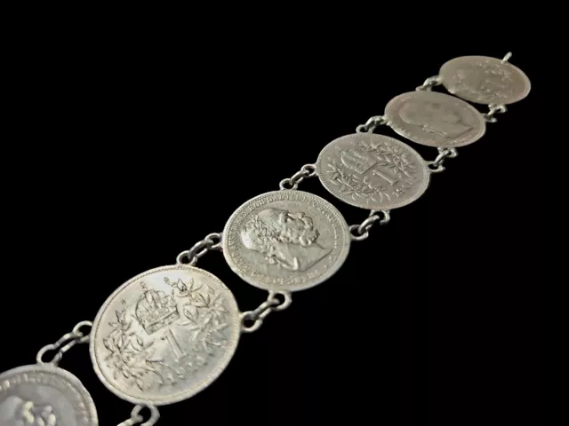 Antique Silver Austria Hungary 1 Corona Franz Joseph I Coin Bracelet