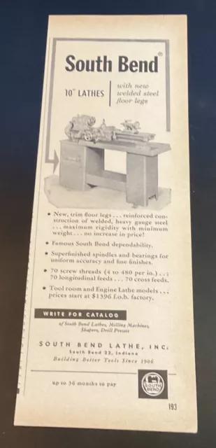 Original 1965 South Bend Lathe Print Ad -10” Lathes With Welded Steel Floor Legs