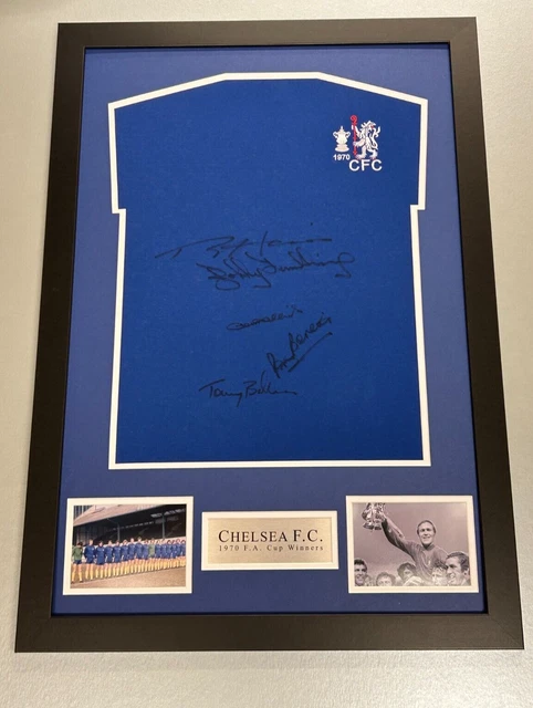 Chelsea 1970 Football Shirt Signed By Signed By 5 players in A Framed Display