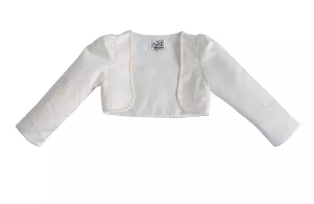 Long Sleeve Satin Bolero White Pink Ivory Purple Lilac Blue 2-3 to 9-10 Years