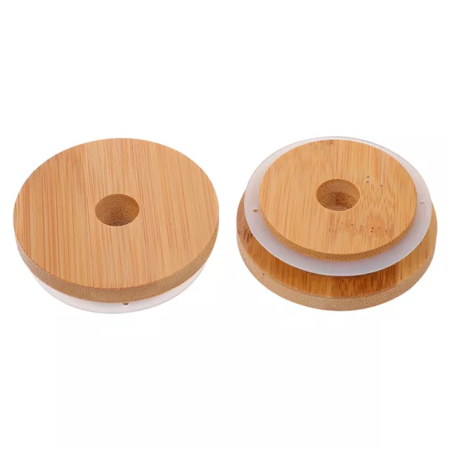 2 piezas Boca ancha Vasos Tapa Bambú Vidrio Cubierta Tarro Tapa Con Agujero Paja