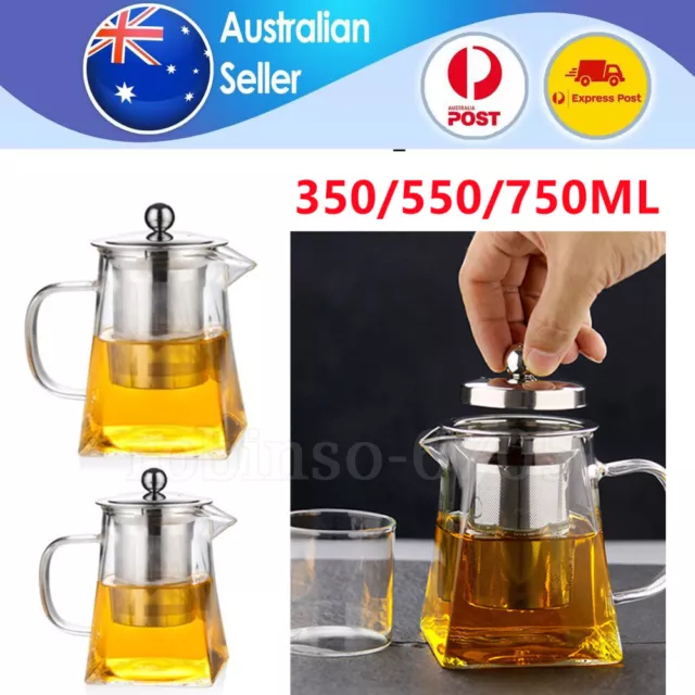 350ML/550ML/750ML Clear Glass Teapot Jug With Infuser Coffee Tea Leaf Herbal Pot