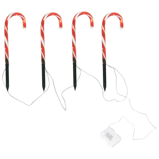 1 pz 4 luci giardino di Natale luci cortile adorabili canne da zucchero luci decorative