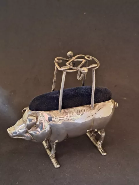 Novelty Solid Silver Pig Pin Cushion With Pin Stand.Birmingham. 1905 Adie&Lovkin