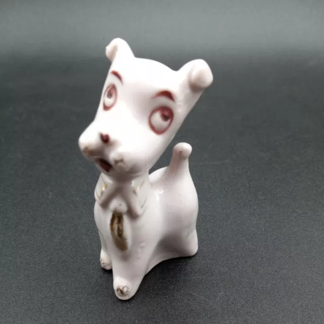Vintage Cute Small Dog Figurine Wearing Shirt Collar and Tie Japan       L3