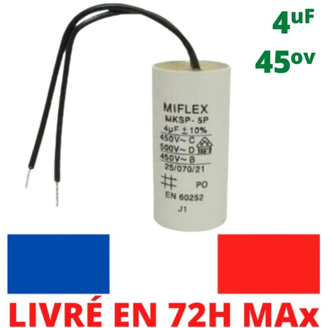 Condensateur moteur de démarrage / permanent 4µF 4uF 450V fils travail MKSP-5P F
