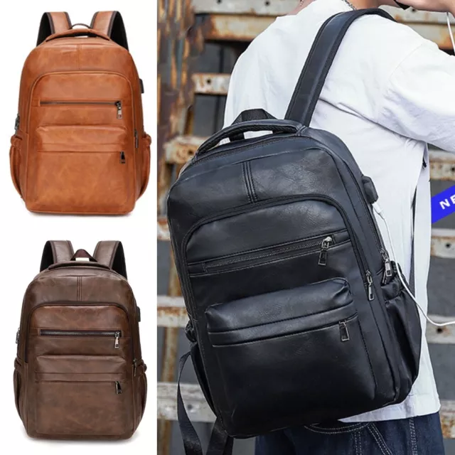 Men PU Leather Travel Backpack Anti Theft Laptop Backpacks Large Capacity