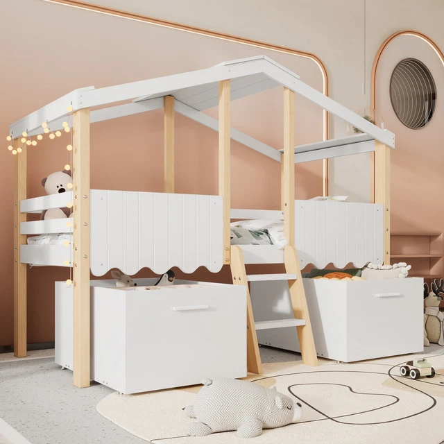 WOODEN HOUSE BED with Storage Drawers for Kids 3 FT Single Tree House ...