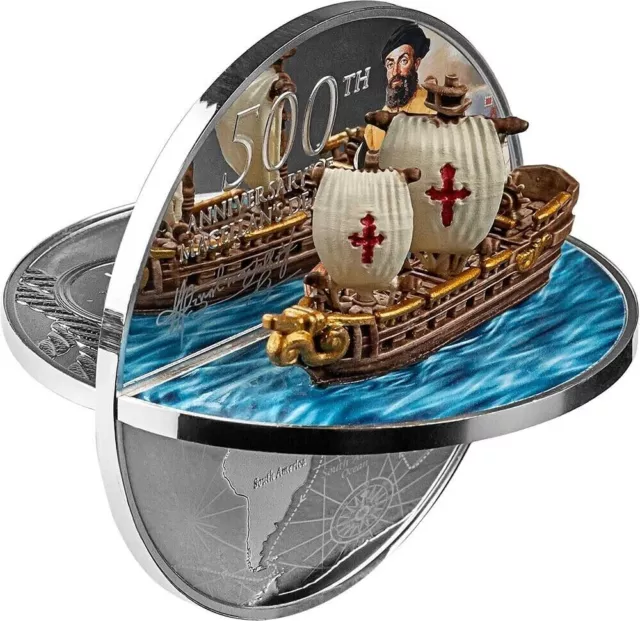 2021 Niue $5 Ferdinand Magellan 500th Anniversary 2 oz 3D Silver Coin