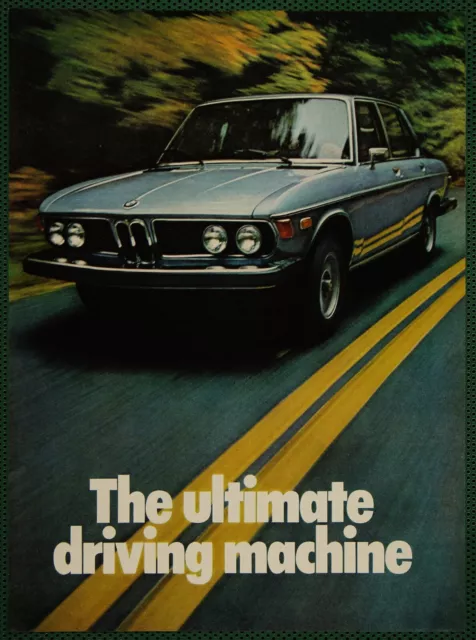 BMW 3.0Si Sedan Ultimate Driving Machine Country Road Vintage Print Ad 1975