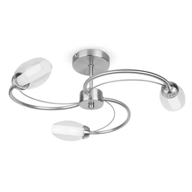 Modern Brushed Chrome Swirl Ceiling Light Fitting Semi Flush LED 3 Way Lamp