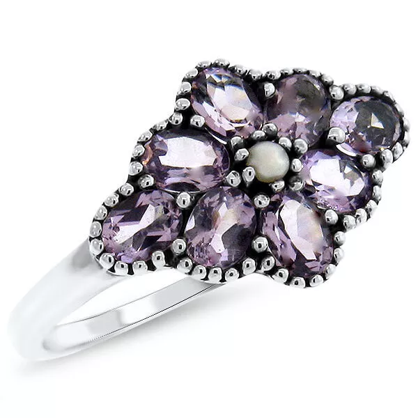 Genuine Amethyst Pearl Victorian Style 925 Sterling Silver Ring             418Z 3