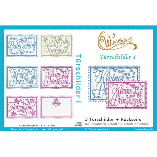 Windesign Stickmuster CD „Türschilder I“ (Kinderzimmer) für alle Stickmaschinen 2