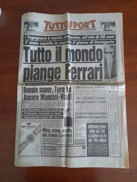 (Tuttosport) Tutto il mondo piange Enzo Ferrari - la morte (17-8-1988)