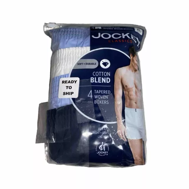 NWT Men’s Jockey Classics Cotton Blend 4 Pack Tapered Woven Boxers Size XL