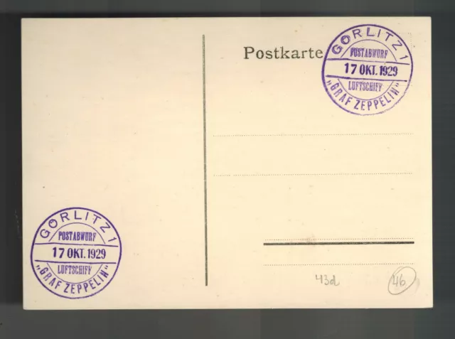 1929 Germany Graf Zeppelin postcard Cover Gorlitz SIlesia Flight no Stamp LZ 127